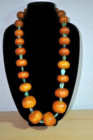 Vintage Africa Bakelite Necklace With 23 Graduated Handmade Stones And Turquoise