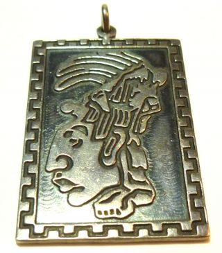 Vintage Mexico Mexican Sterling Silver Aztec Mayan Warrior Face Dog Tag Pendant