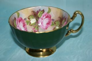 Gorgeous Vintage Aynsley Bone China Orphan Cup Only - Green With Cabbage Roses