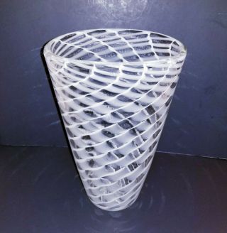 Vintage Fratelli Toso Zanfirico White & Clear cobweb Vase oval 12 