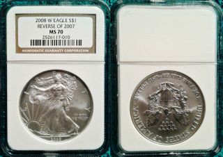 A Flawless Rare Ngc Ms70 Burnished 2008 American Eagle With The Reverse Of 2007