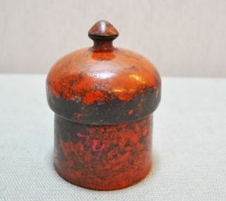 Old Antique Hand Carved Lacquer Painted Wooden Kum Kum Powder Tika Box