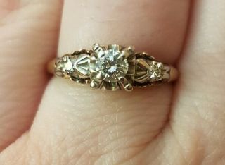 Vintage Antique 14k White & Yellow Gold Diamond Ring.  Size 7