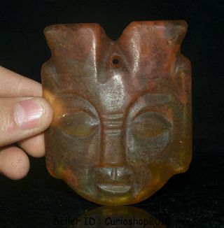 3.  2 " Good Rare China Hongshan Culture Old Red Crystal Sun God Face Amulet Pendant