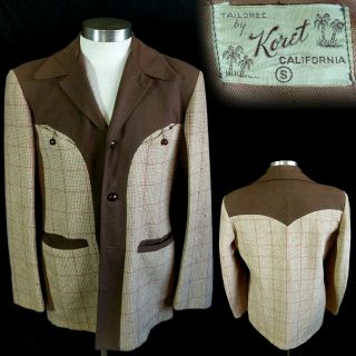 Vintage 1940s Koret California Two Tone Brown Tweed Hollywood Jacket S