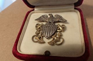 Vintage Wwii Sterling Silver Navy Military Pin,  Eagle,  Shield,  Anchors