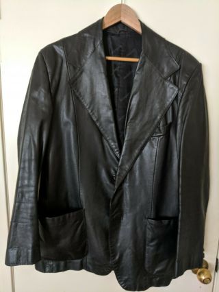 Vintage Ysl Yves Saint Laurent Black Leather Jacket Mens Size 44r