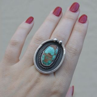 Vintage Navajo Large Sterling Silver And Royston Turquoise Ring