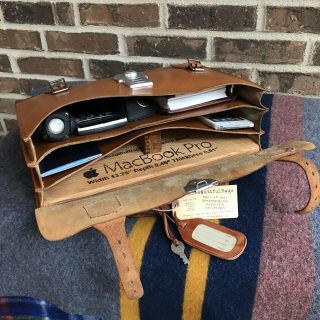 Vintage Cheney 1930s British Tan Saddle Leather Macbook Pro Briefcase Bag R$1498