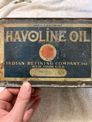 Vintage Early Rare Antique Havoline Indian Refining One Gallon Oil Can York 12