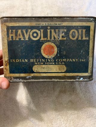 Vintage Early Rare Antique Havoline Indian Refining One Gallon Oil Can York