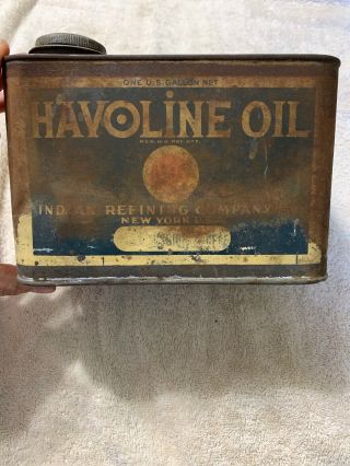 Vintage Early Rare Antique Havoline Indian Refining One Gallon Oil Can York 5