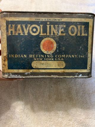 Vintage Early Rare Antique Havoline Indian Refining One Gallon Oil Can York 8
