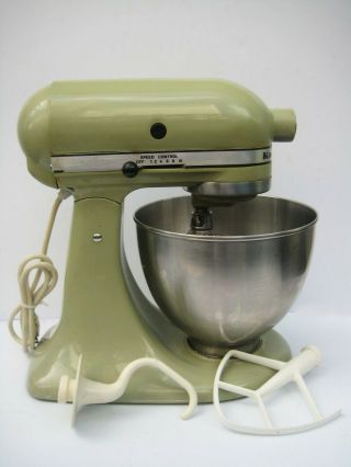Vintage Kitchenaid Hobart Household Mixer K45 Avocado 10 Speed Bowl 3 Attachment