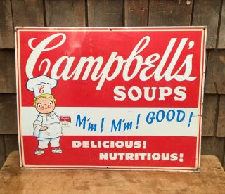 Vintage Campbell’s Soups Advertising Metal Sign Country Store Display 22”x17”