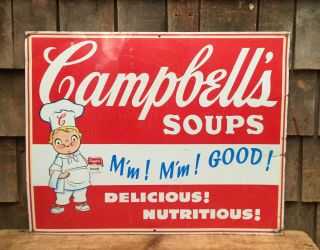 Vintage CAMPBELL’S Soups Advertising Metal Sign Country Store Display 22”X17” 8