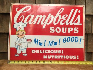 Vintage CAMPBELL’S Soups Advertising Metal Sign Country Store Display 22”X17” 9