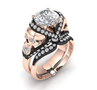Vintage Skull Theme Engagement Ring Women & Men Wedding Jewelry Rose Gold Look