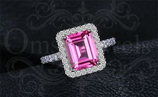 3.  80 Ct Emerald Gorgeous Pink Sapphire Engagement Ring 14k White Gold Finish