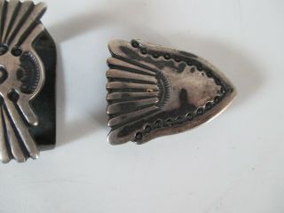 Old Vintage Navajo Sterling Silver with Stamp Work 3 Piece Belt Buckle Set 4