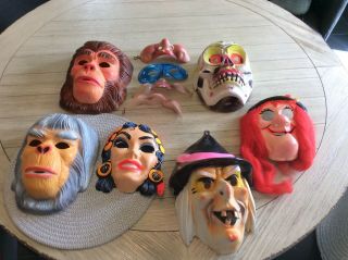 Assortment Of Six Vintage Plastic Halloween Masks
