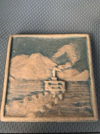 Vintage California Art Tile Pottery Tile Steamship? -