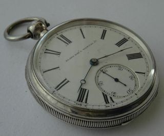 ANTIQUE ELGIN NATIONAL WATCH CO.  USA,  ENGLISH STERLING SILVER POCKET WATCH c1878 2