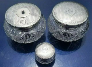 3 Birks Sterling Silver Crystal Glass Dresser Jars