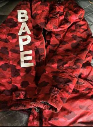 Rare Vintage Red Camo Bape Jacket Hoodie Parka Size: 2xl