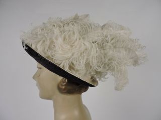 Edwardian White Silk Hat With White Ostrich Feather Plumes All Over