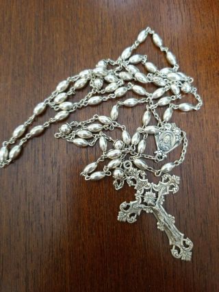 Vtg Antique Solid All Sterling Silver Rosary Beads Crucifix Catholic