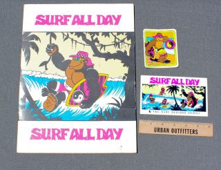 Vintage Authentic And Rare T&c Town & Country 80s Surfing Stickers & Folder Pack