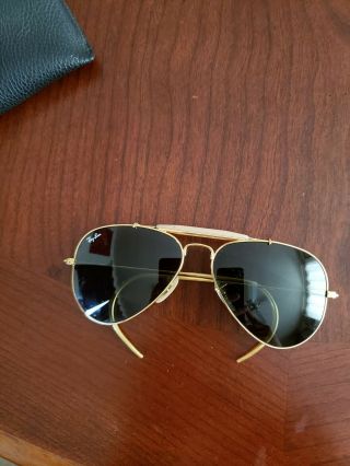 Vintage B&l Ray Ban Aviator Outdoorsman Sunglasses Wrap Around Gold 62 Mm