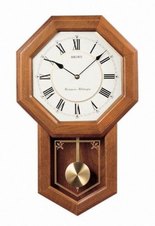 Seiko Wall Pendulum Schoolhouse Clock Dark Brown Solid Oak Case,  Brown