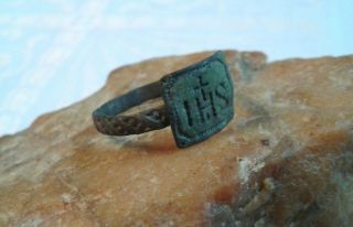 Antique Catholic Jesuit Signet Ring " Ihs " Society Of Jesus C.  16 - 18th Century