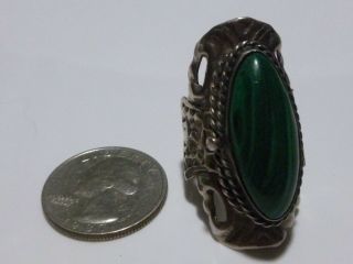 SIZE 7.  75 VINTAGE X - LARGE MEXICO MEXICAN STERLING SILVER MALACHITE POISON RING 2