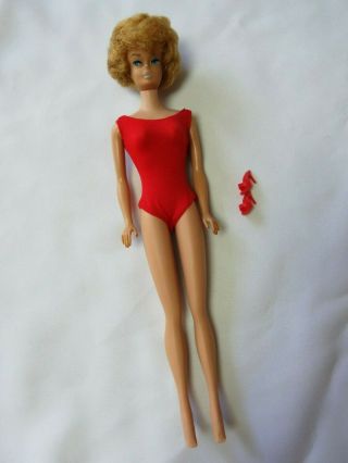 Vintage 1962 Gold - Blonde Bubblecut Midge Barbie Doll In Red Swimsuit