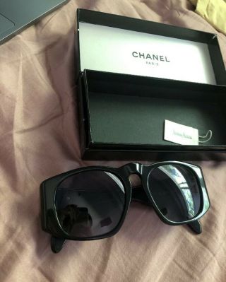100 Authentic Chanel 01451 Cc Logo Black Sunglasses Vintage /dd195