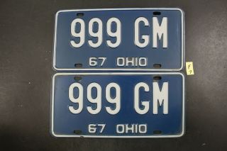 Vintage 1967 Ohio License Plate 999 - Gm Pair (f7