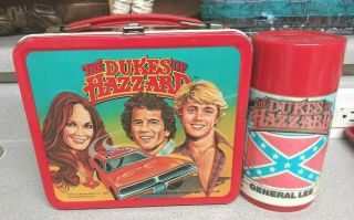 Vintage Dukes Of Hazzard Metal Lunchbox With Thermos 1980 Aladdin General Lee