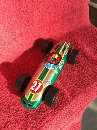 Rare Vintage Lucky Toy Tin Litho Racing Race Car Gulf Bs 27 Made In Japan