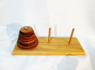 Signed Bck 1999 Carved Crafted Tower Of Hanoi Wood Toy Folk Art Handmade