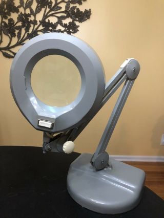 Vintage Luxo Magnifier Halo Desk Top Lamp - Heavy Duty Arm W/ Weighted Base