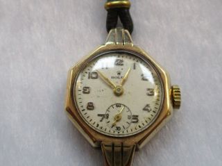 Ladies Vintage.  375 9ct Gold Rolex Precision Wrist Watch Leather Strap 1951/52