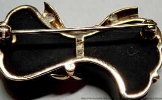 Vintage 14k Yellow Gold Carved Natural Onyx NABCO Signed Bowtie Brooch Pin 2