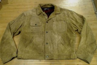 Vtg Polo Ralph Lauren Suede Leather Trucker 4 Pocket Lined Jacket Men’s Large L