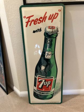 Vintage Fresh Up With 7up Embossed Metal Sign