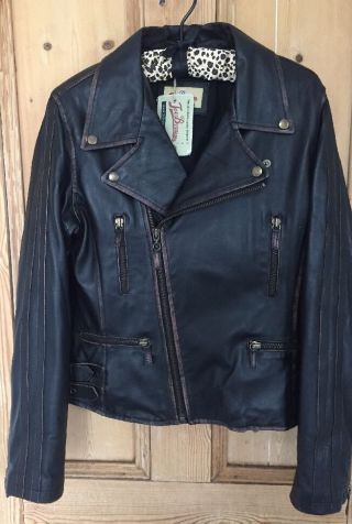 Bnwt Joe Browns Distressed Leather Vintage Biker Style Jacket Size 12 14
