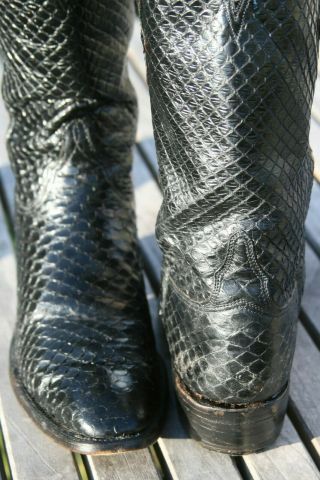 Lucchese Full Anaconda Snake Skin Cowboy Boots Vintage San Antonio Black 10B 10