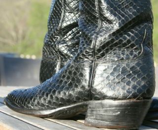 Lucchese Full Anaconda Snake Skin Cowboy Boots Vintage San Antonio Black 10B 11